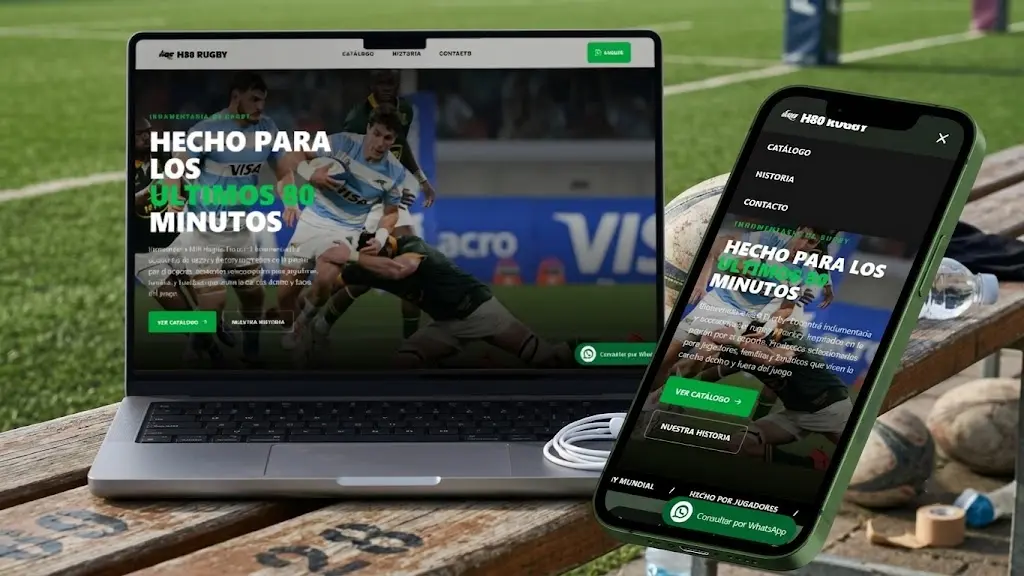 Captura del catálogo web H80 Rugby desarrollado por Gamma Studio